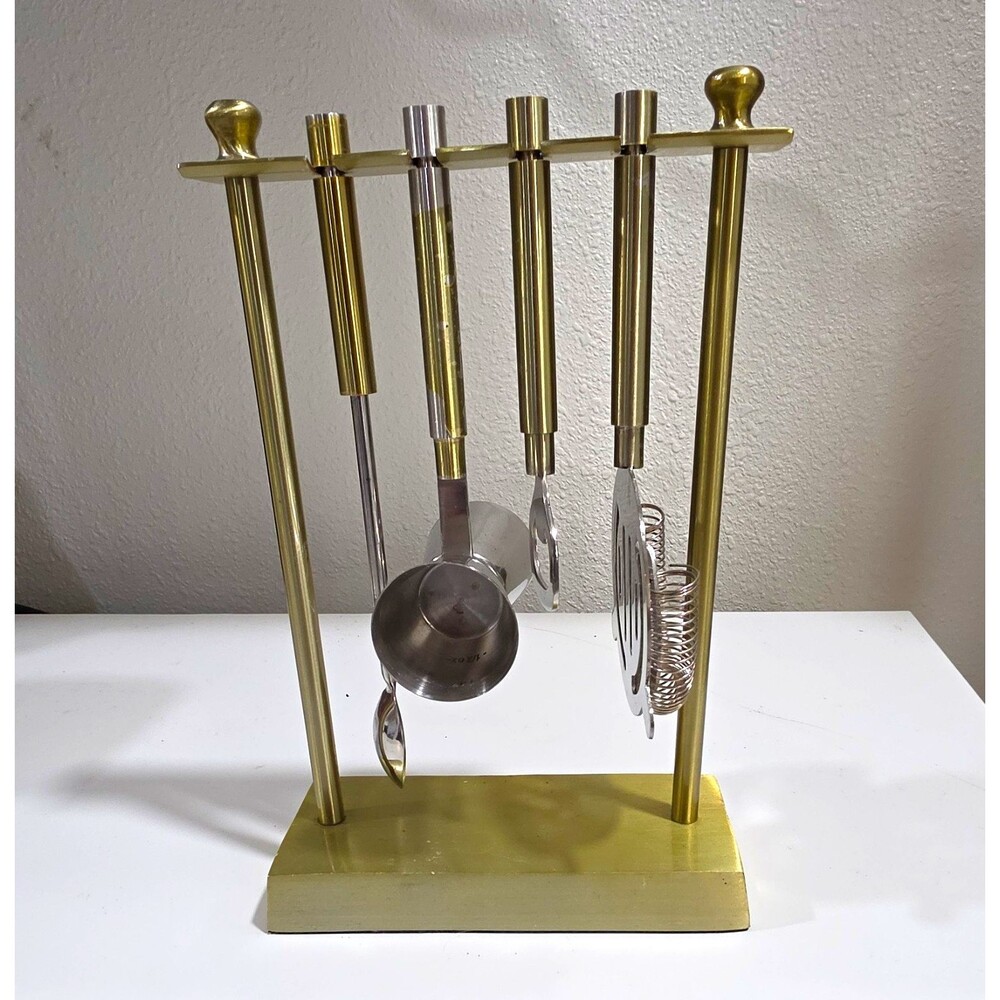 6pc Metal Bartender Kit w/ Stand, Spoon, Ladle, Opener, Strainer 1oz